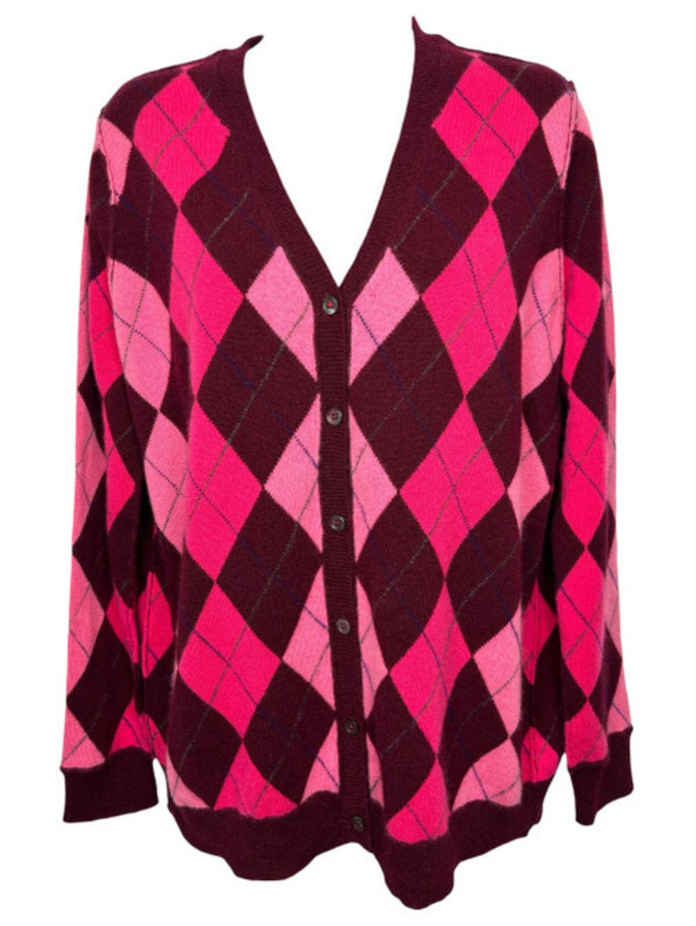 Brazeau Tricot Argyle Cashmere Cardigan in Bordeaux